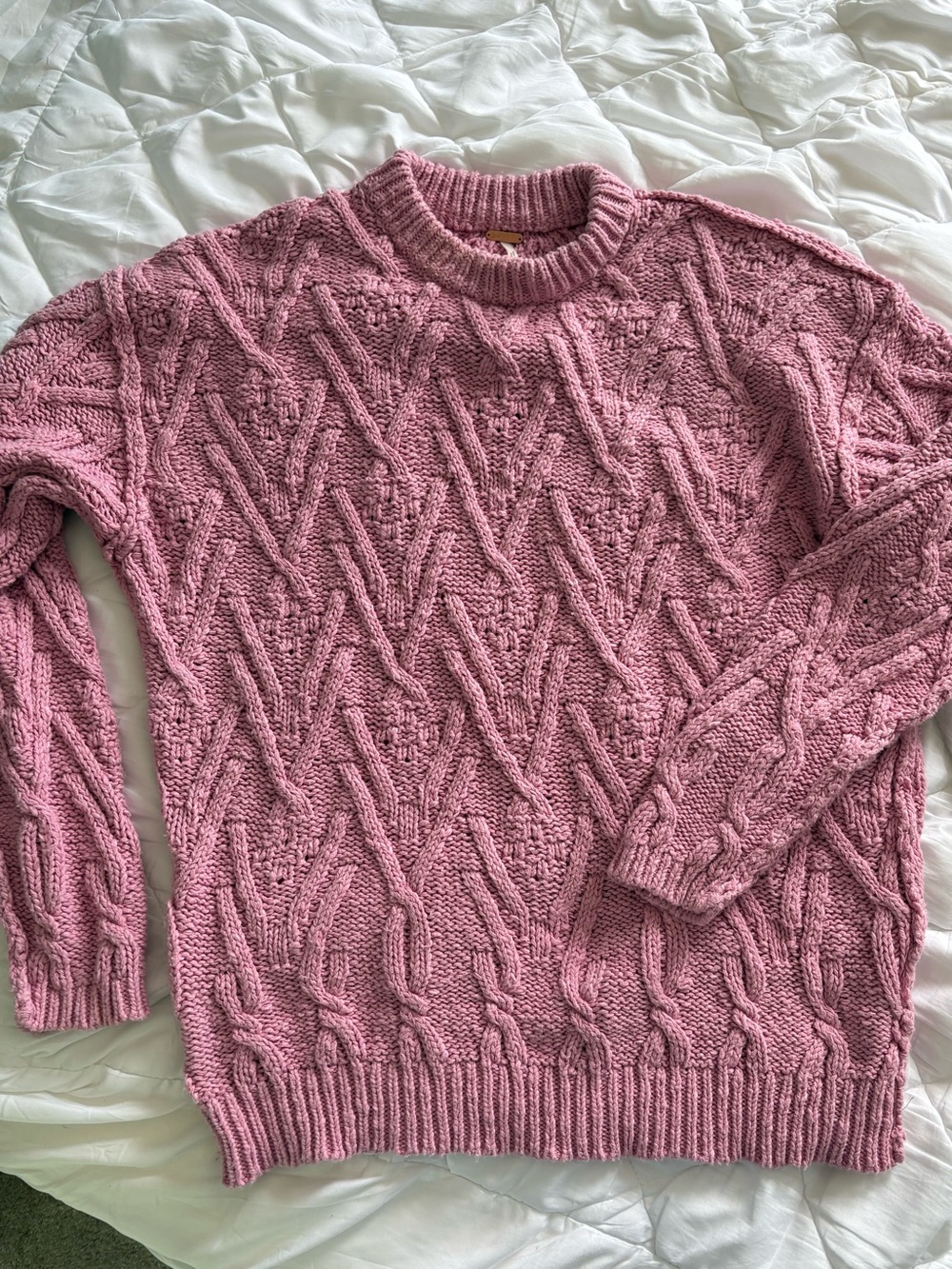 Free People Pink Cable Knit Sweater